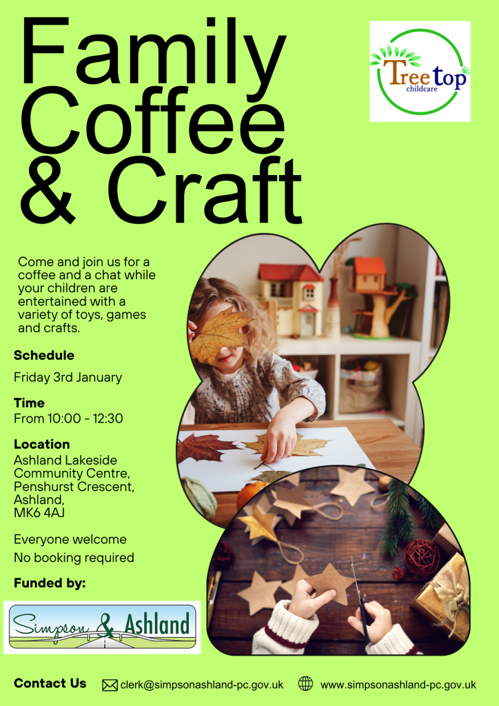 Poster advertising Family coffee and craft at Ashland Lakeside